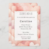 ピンクかわいらし赤面ハート誕生日 招待状 (正面/裏面)