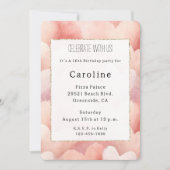 ピンクかわいらし赤面ハート誕生日 招待状 (正面)