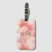 ピンクかわいらし赤面ハート ラゲッジタグ (正面縦)