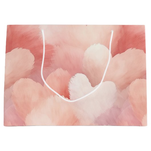 ピンクかわいらし赤面ハート ラージペーパーバッグ (正面)