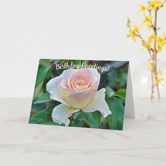 ピンクかわいらし赤面バラアート誕生日カード カード (黄色い花)