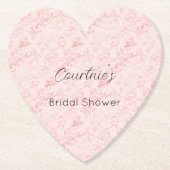 ピンクかわいらし赤面パールブライダルシャワー ペーパーコースター (正面)