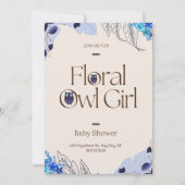 ピンクかわいらし赤面フローラ梟少女ベビーシャワー 招待状 (正面)