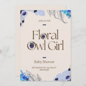 ピンクかわいらし赤面フローラ梟少女ベビーシャワー 招待状 (正面/裏面)