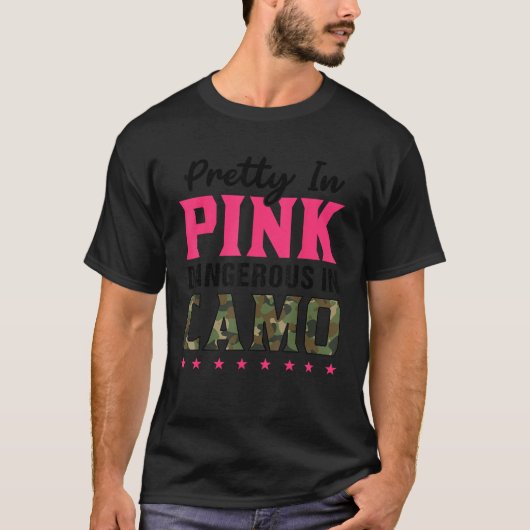 ピンクかわいらし迷彩柄狩り趣味 Tシャツ (正面)