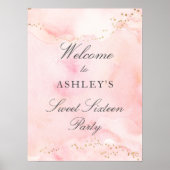 ピンクかわいらし金ゴールドグリッタースウィート16ウェルカムサイン ポスター (正面)