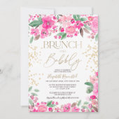 ピンクかわいらし金ゴールドグリッターフローラシックブライダルシャワー 招待状 (正面)