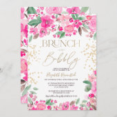 ピンクかわいらし金ゴールドグリッターフローラシックブライダルシャワー 招待状 (正面/裏面)