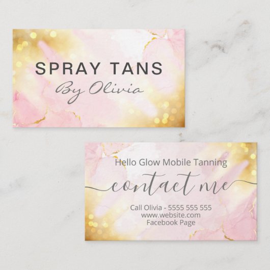ピンクかわいらし金ゴールドスプレー日焼けサービス 名刺 (正面/裏面)