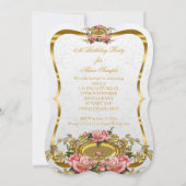 ピンクかわいらし金ゴールドバラホワイト50th誕生日パーティー 招待状 (裏面)