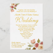 ピンクかわいらし金ゴールドフローラエレガントな結婚式 箔招待状 (正面)