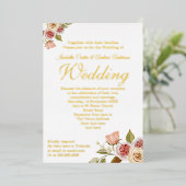 ピンクかわいらし金ゴールドフローラエレガントな結婚式 箔招待状 (立ち正面)