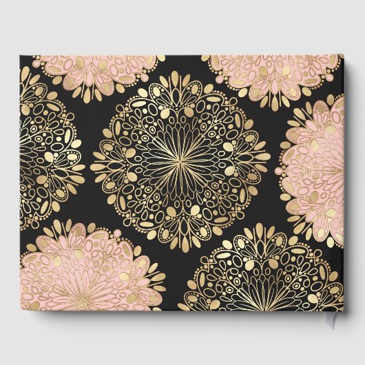 ピンクかわいらし金ゴールドブラックマスカレードマスクキンセアニラ ゲストブック (裏面)