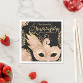 ピンクかわいらし金ゴールドブラックマスカレードマスクキンセアニラ スタンダードカクテルナプキン (インサイチュ)