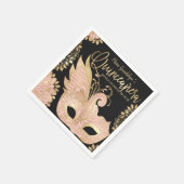 ピンクかわいらし金ゴールドブラックマスカレードマスクキンセアニラ スタンダードカクテルナプキン (角)