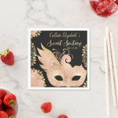 ピンクかわいらし金ゴールドブラックマスカレードマスクスウィート16 スタンダードカクテルナプキン (インサイチュ)