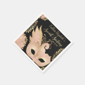 ピンクかわいらし金ゴールドブラックマスカレードマスクスウィート16 スタンダードカクテルナプキン (角)