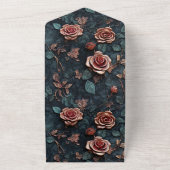 ピンクかわいらし金ゴールドブルーバラ オールインワン招待状 (外側)