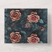 ピンクかわいらし金ゴールドブルーバラ オールインワン招待状 (裏面)