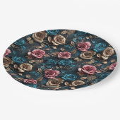 ピンクかわいらし金ゴールドブルーバラ ペーパープレート (アングル)