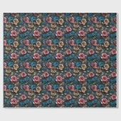 ピンクかわいらし金ゴールドブルーバラ ラッピングペーパー (フラット)