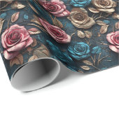 ピンクかわいらし金ゴールドブルーバラ ラッピングペーパー (ロールコーナー)