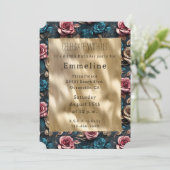 ピンクかわいらし金ゴールドブルーバラ 招待状 (スタンド正面)