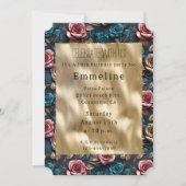 ピンクかわいらし金ゴールドブルーバラ 招待状 (正面)