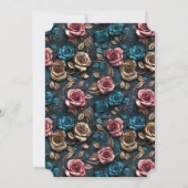 ピンクかわいらし金ゴールドブルーバラ 招待状 (裏面)