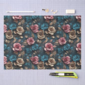 ピンクかわいらし金ゴールドブルーバラ 薄葉紙 (クラフト)