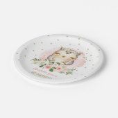 ピンクかわいらし金ゴールドベビーフクロウガールズ誕生日好意 ペーパープレート (アングル)