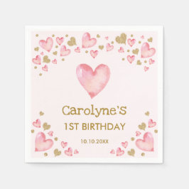 ピンクかわいらし金ゴールドヴァレンティーンズスウィートアート誕生日 スタンダードカクテルナプキン