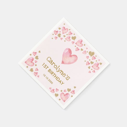 ピンクかわいらし金ゴールドヴァレンティーンズスウィートアート誕生日 スタンダードカクテルナプキン