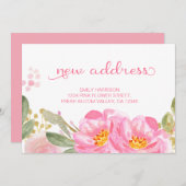 ピンクかわいらし金ゴールド水色フローラ新しいアドレス 案内状 (正面/裏面)