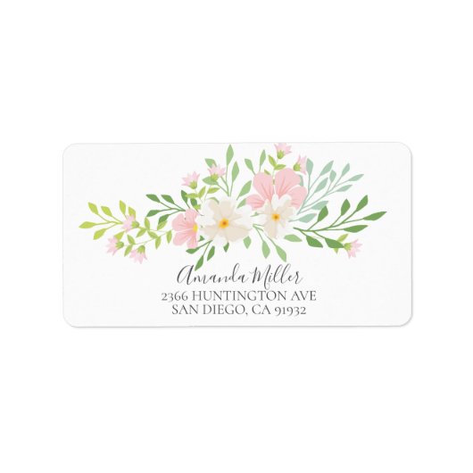 ピンクかわいらし開花フローラ差出人住所ラベル ラベル (正面)