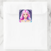 ピンクかわいらし髪のプリンセスシールデザイン スクエアシール (バッグ)