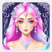 ピンクかわいらし髪のプリンセスシールデザイン スクエアシール (正面)