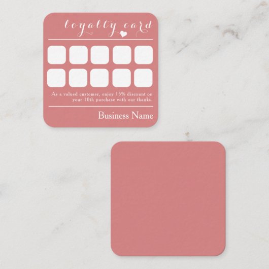 ピンクかわいらし10パンチビジネスロイヤリティ報酬カード スクエア名刺 (正面/裏面)
