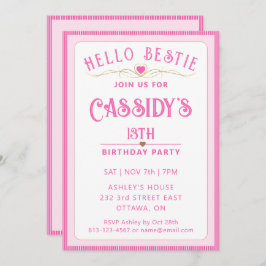 ピンクかわいらし13誕生日 招待状