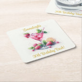 ピンクかわいらし30歳の誕生日お祝い スクエアペーパーコースター (アングル)