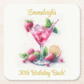 ピンクかわいらし30歳の誕生日お祝い スクエアペーパーコースター (正面)