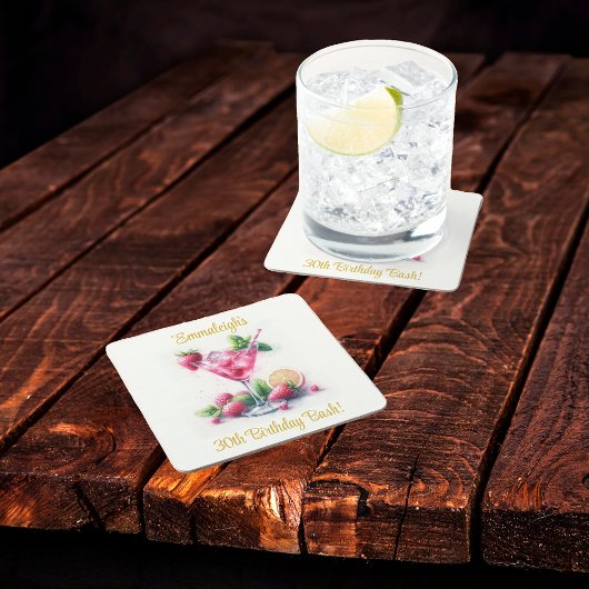 ピンクかわいらし30歳の誕生日お祝い スクエアペーパーコースター