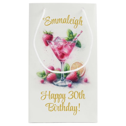 ピンクかわいらし30歳の誕生日お祝い スモールペーパーバッグ (裏面)