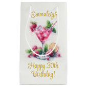 ピンクかわいらし30歳の誕生日お祝い スモールペーパーバッグ (正面)