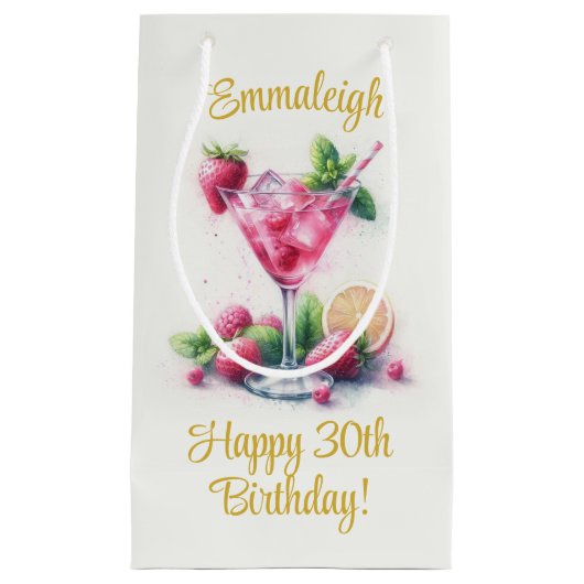 ピンクかわいらし30歳の誕生日お祝い スモールペーパーバッグ (正面)