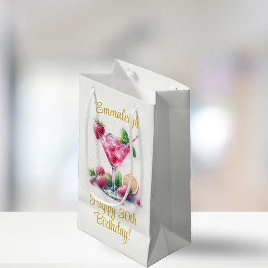 ピンクかわいらし30歳の誕生日お祝い スモールペーパーバッグ