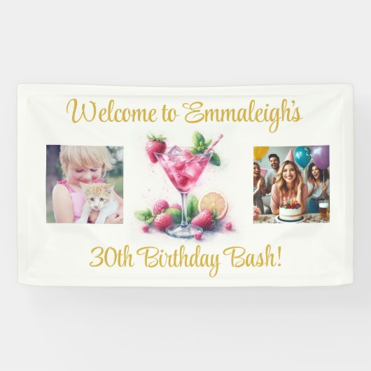 ピンクかわいらし30歳の誕生日お祝い 横断幕 (横)