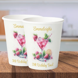 ピンクかわいらし30歳の誕生日お祝い 紙コップ