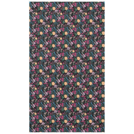 ピンクかわいらし&イエロースモールフローラブラックデザイン テーブルクロス (正面)