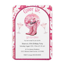 ピンクかわいらし&グリッター女性のカーボーイ誕生日招待状 マグネット